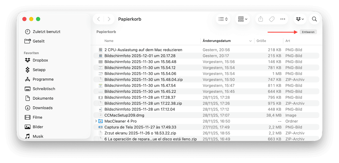 Nicht vergessen: Papierkorb entleeren