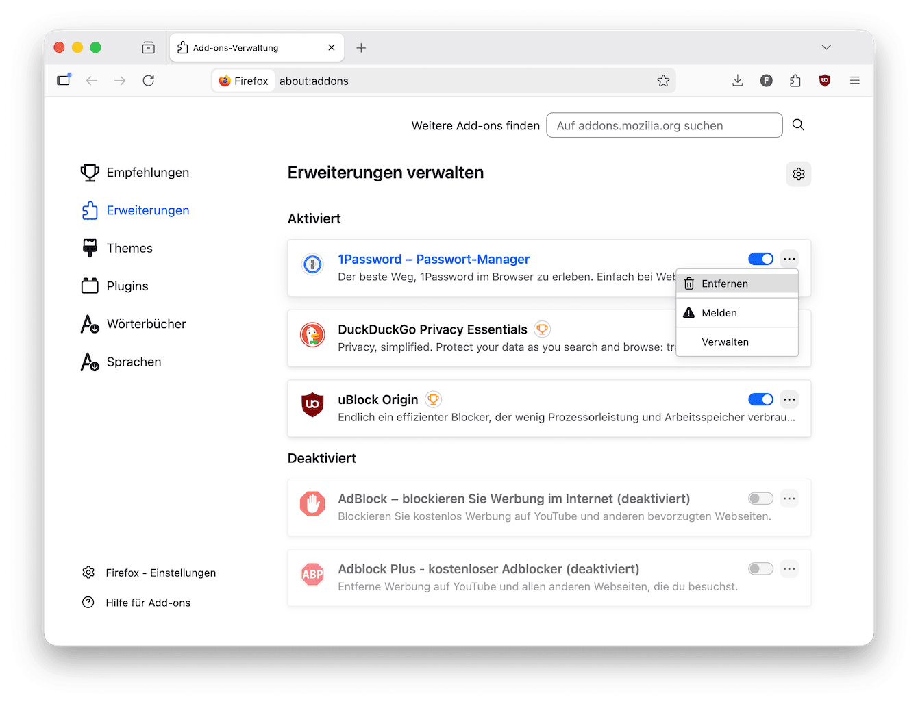 So &uuml;berpr&uuml;fen Sie die Erweiterungen in Firefox