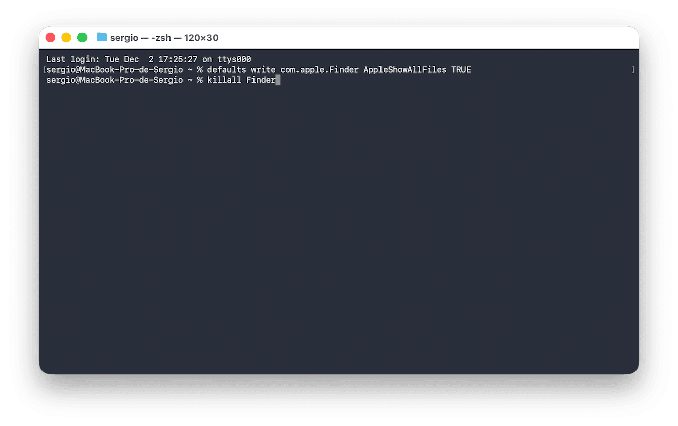Versteckte Dateien mit Terminal anzeigen