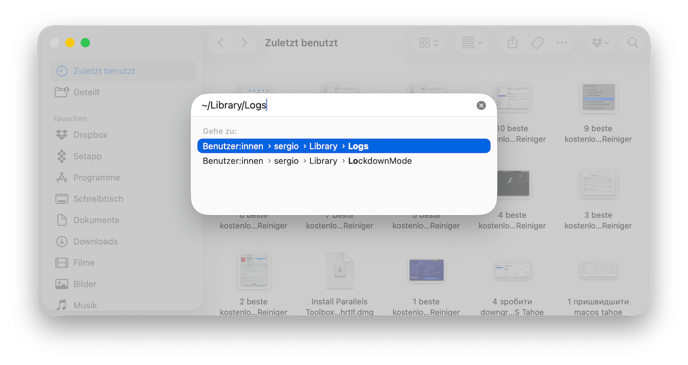 L&ouml;schen Sie Protokolldateien