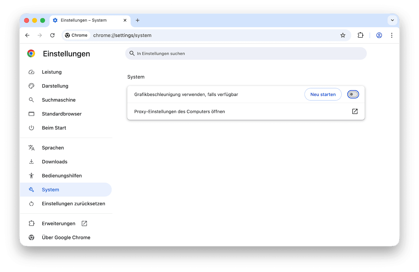 Deaktivieren Sie die Hardware-Beschleunigung in den Chrome-Einstellungen