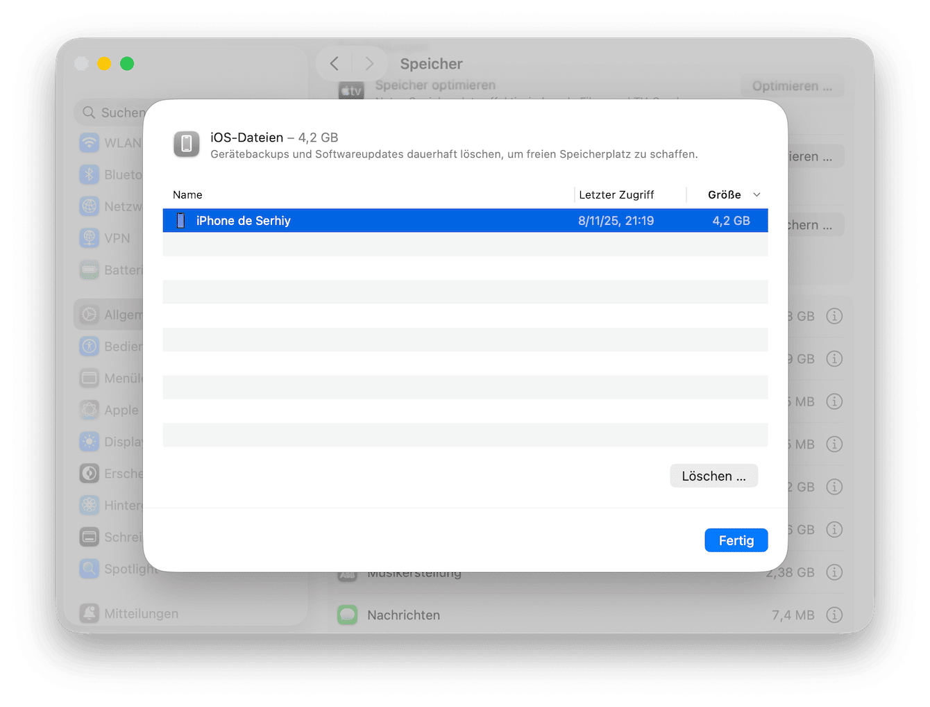 L&ouml;schen Sie alte iOS-Backups