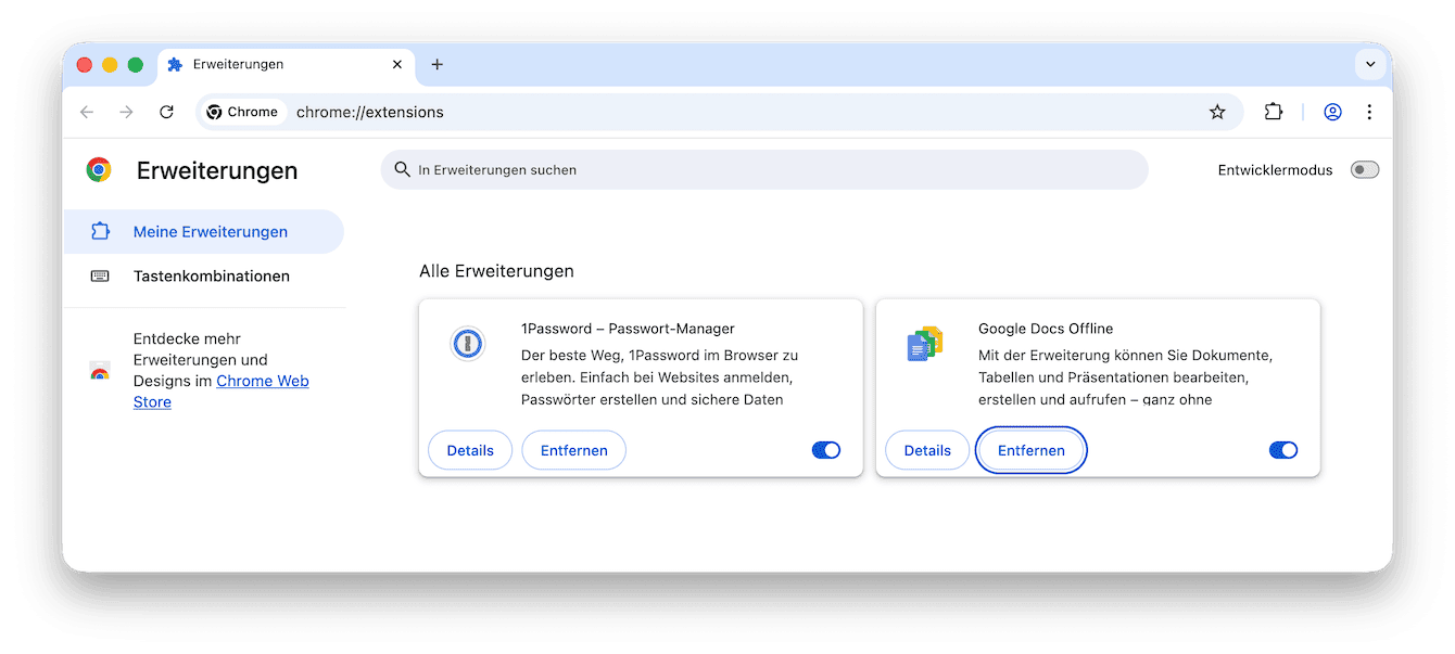 Browser-Erweiterungen entfernen