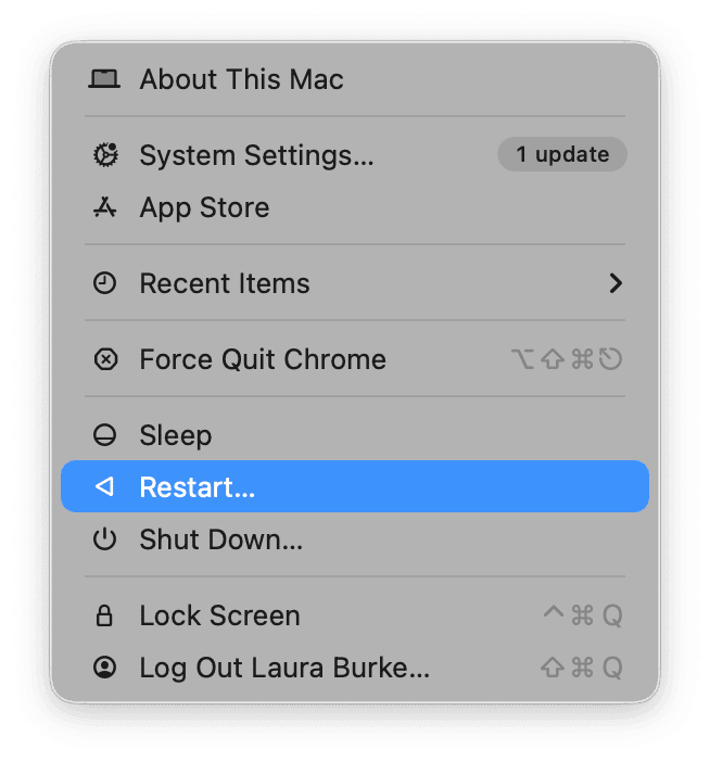 Restart Mac and reboot
