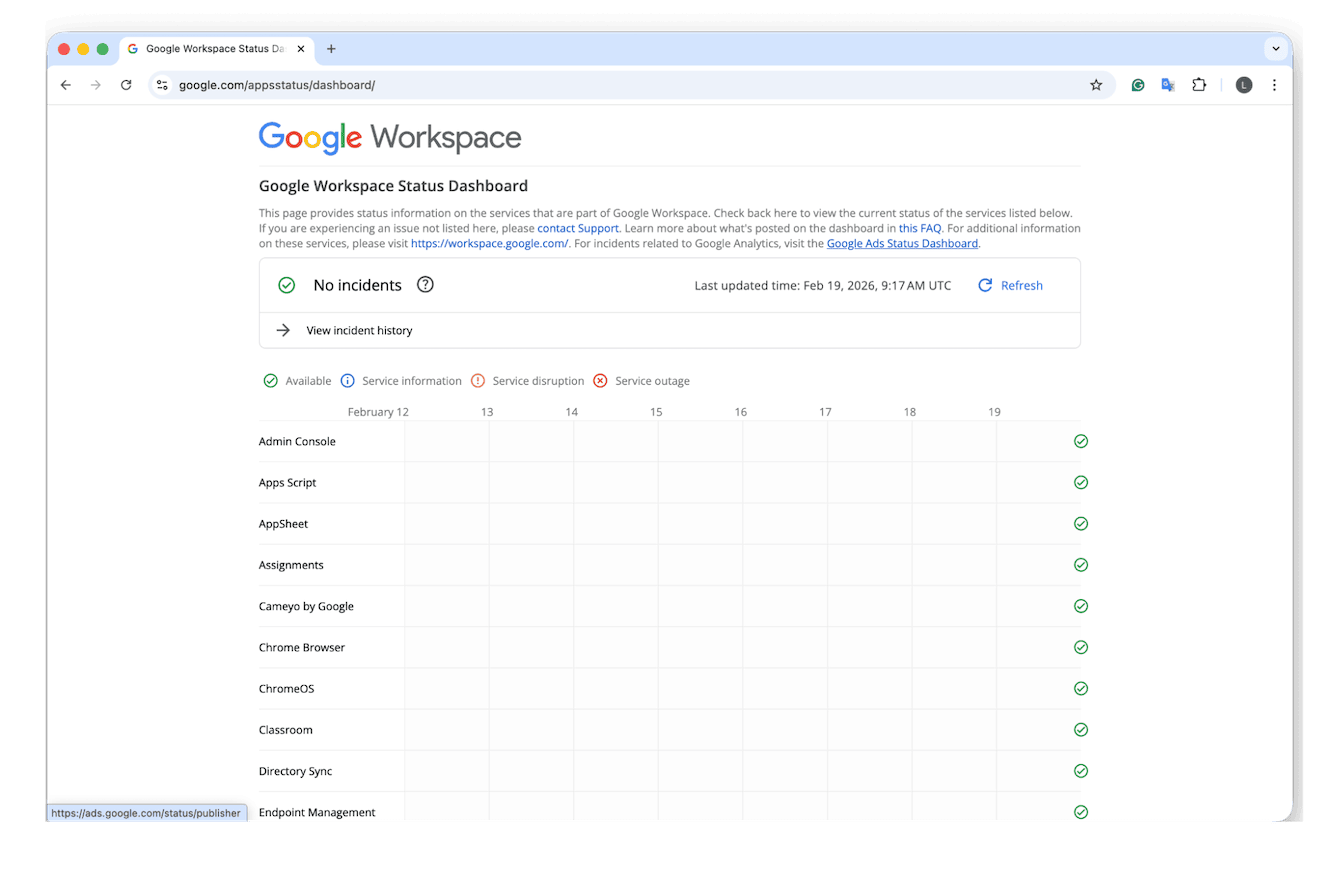 Google Workspace dashboard