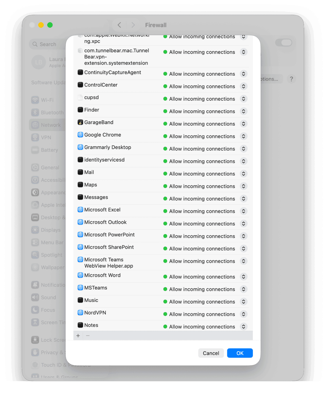 System Settings > Network > Firewall > Options