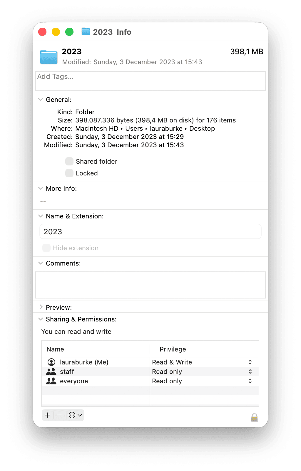 Check file or folder permissions