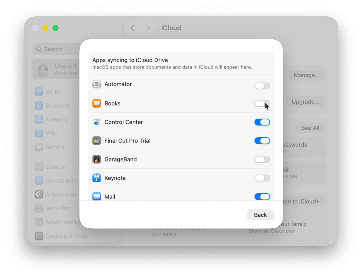 Toggle iCloud Drive