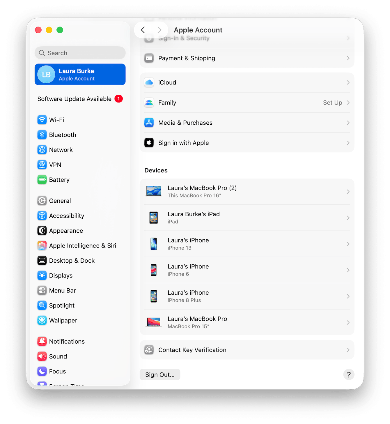 Open System Settings, click your Apple Account