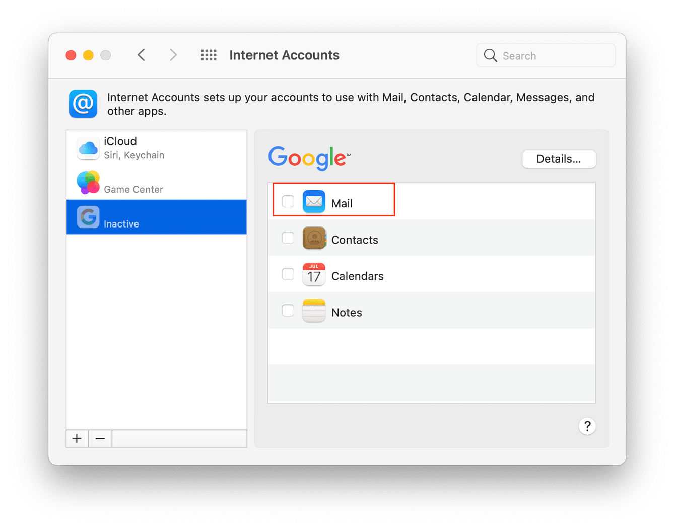 How to disable Mail accounts