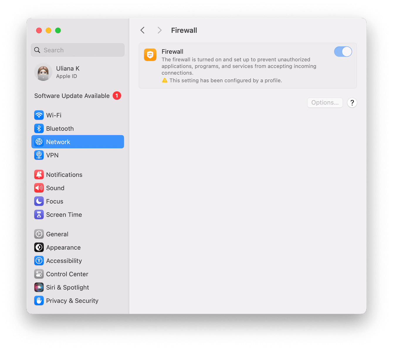 Firewall settings on Mac