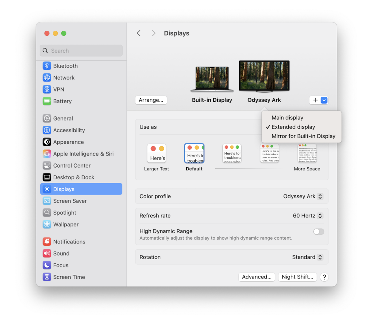 Display settings on Mac 