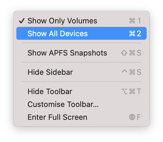 Show All Devices window