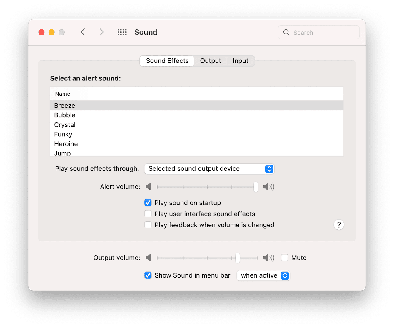 sound preferences window