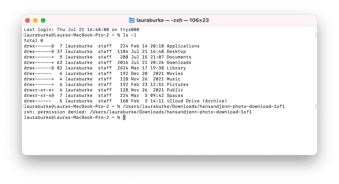 zsh: permission denied: / error message