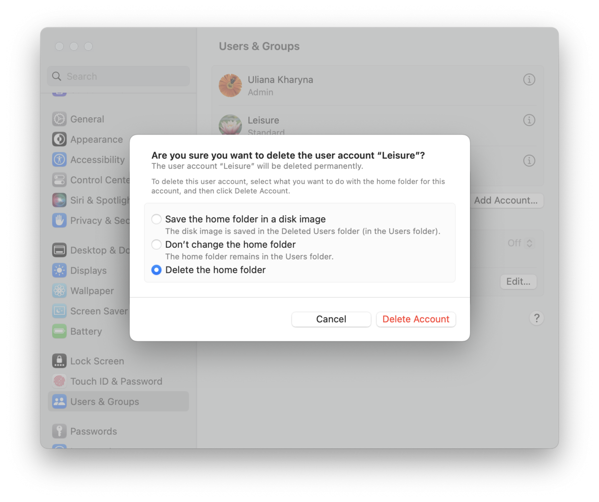 How to delete account on a Mac