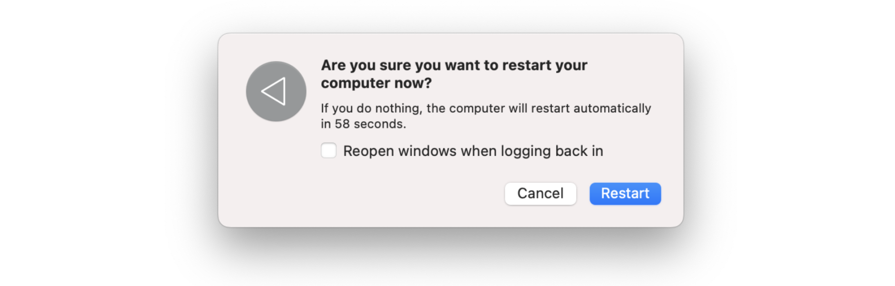 Don’t reopen applications when you reboot