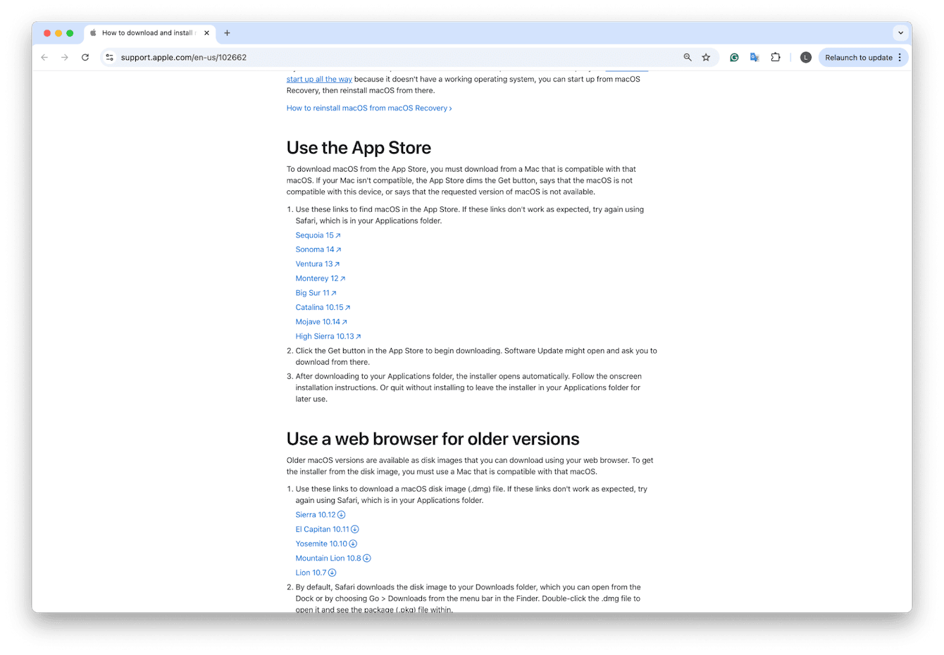 Apple support page