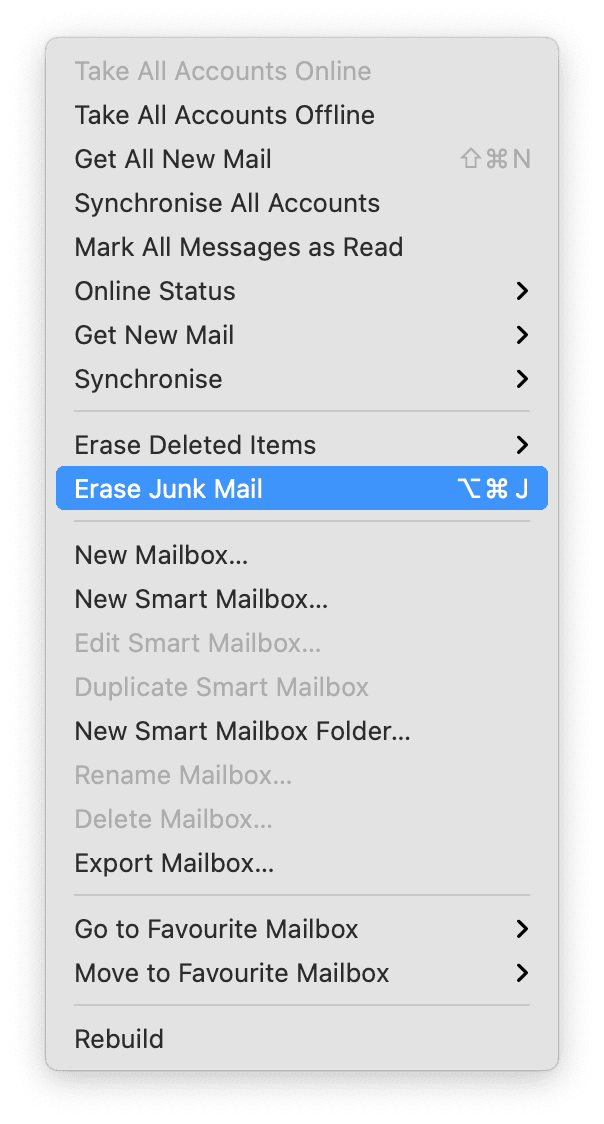 How to erase junk mail