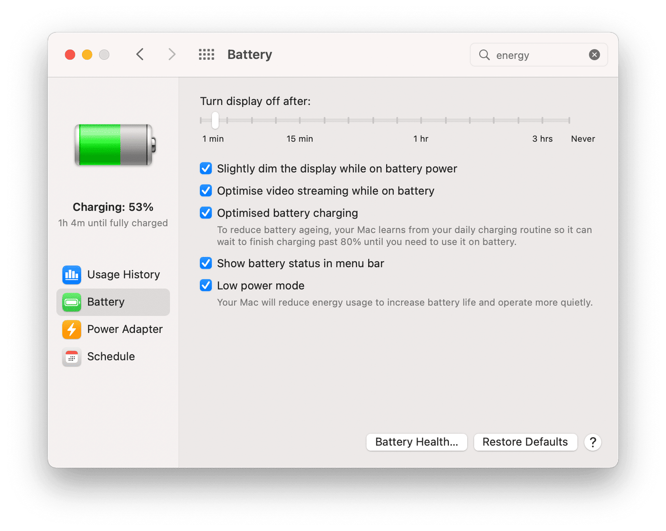 Mac battery settings