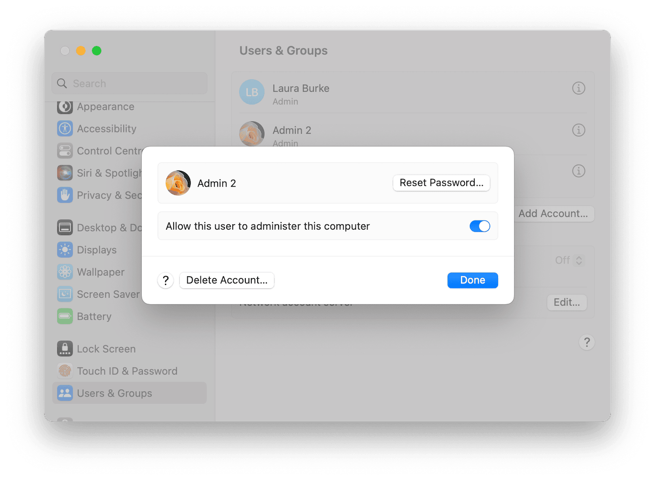 How to delete admin user on Mac