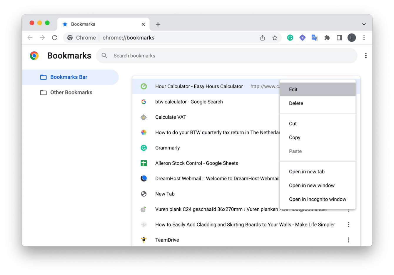 How to remove bookmarks on Mac Chrome