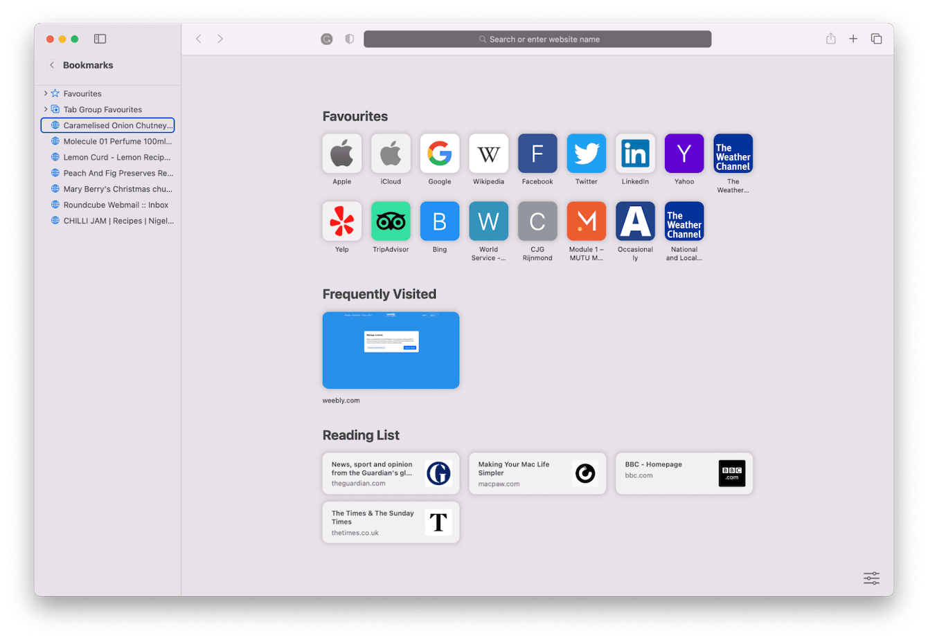 Bookmarks in Safari browser