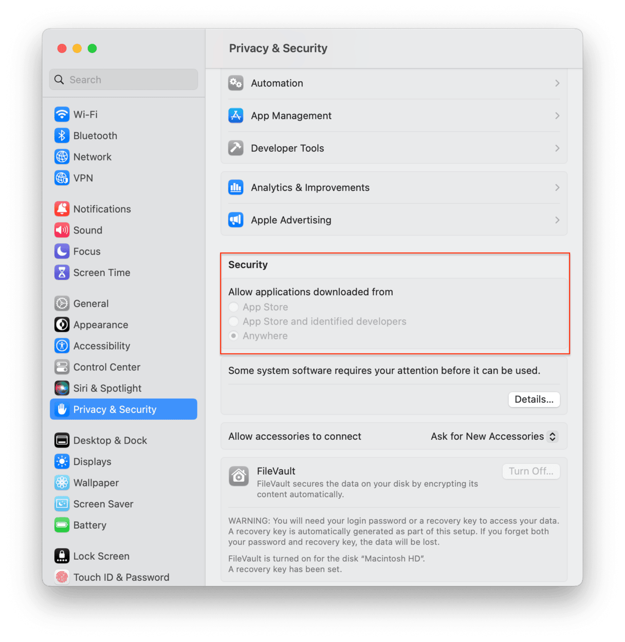 Privacy & Security settings on Mac