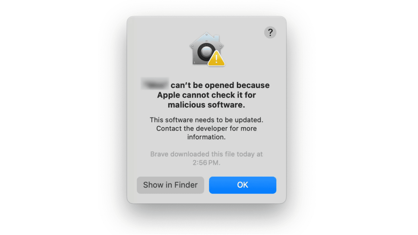 Application can't be opened because Apple cannot check it for malicious software