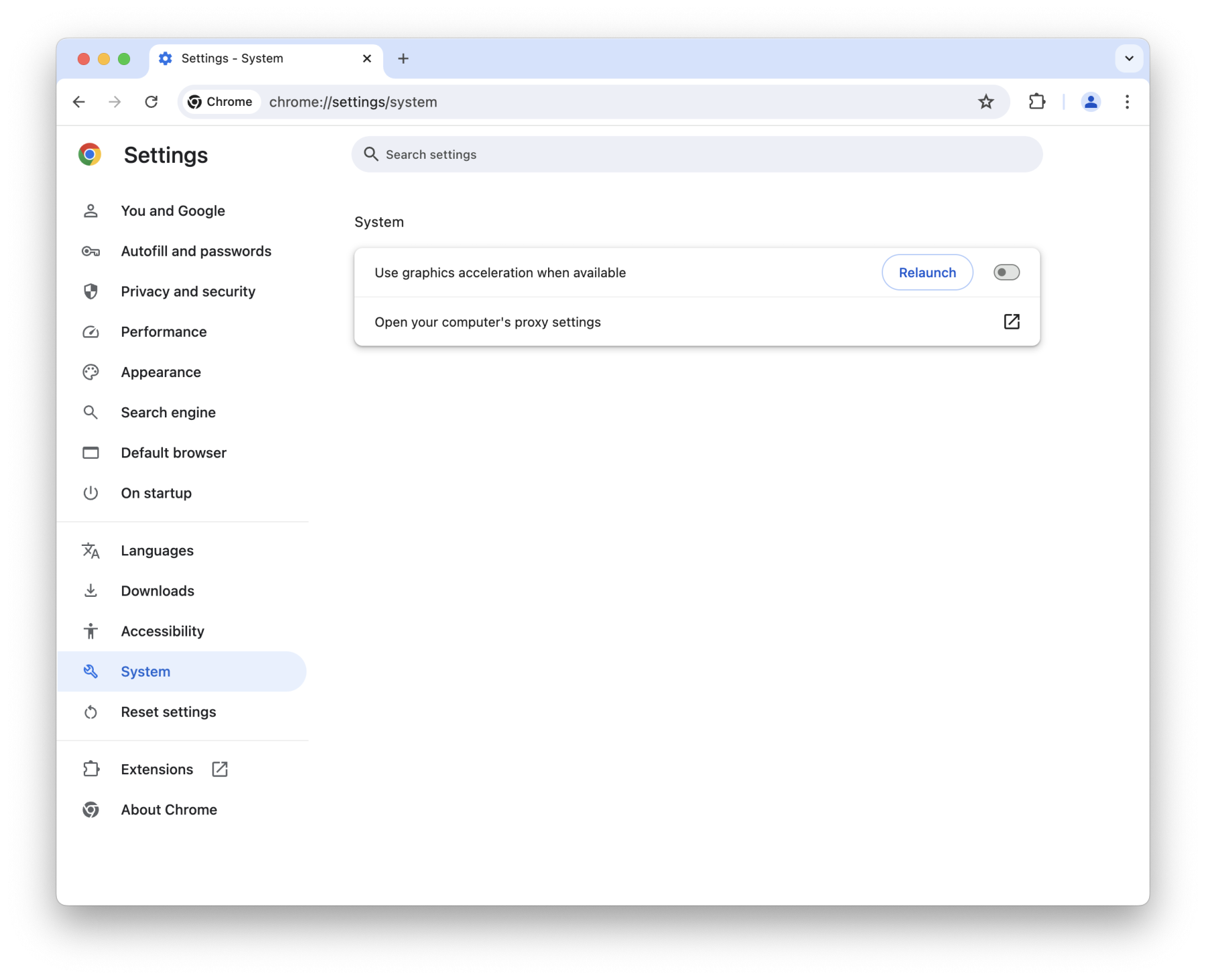 Disable hardware acceleration in Chrome settings