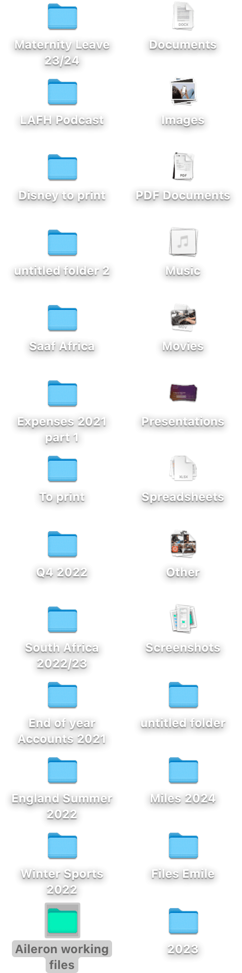 Various folders on Mac