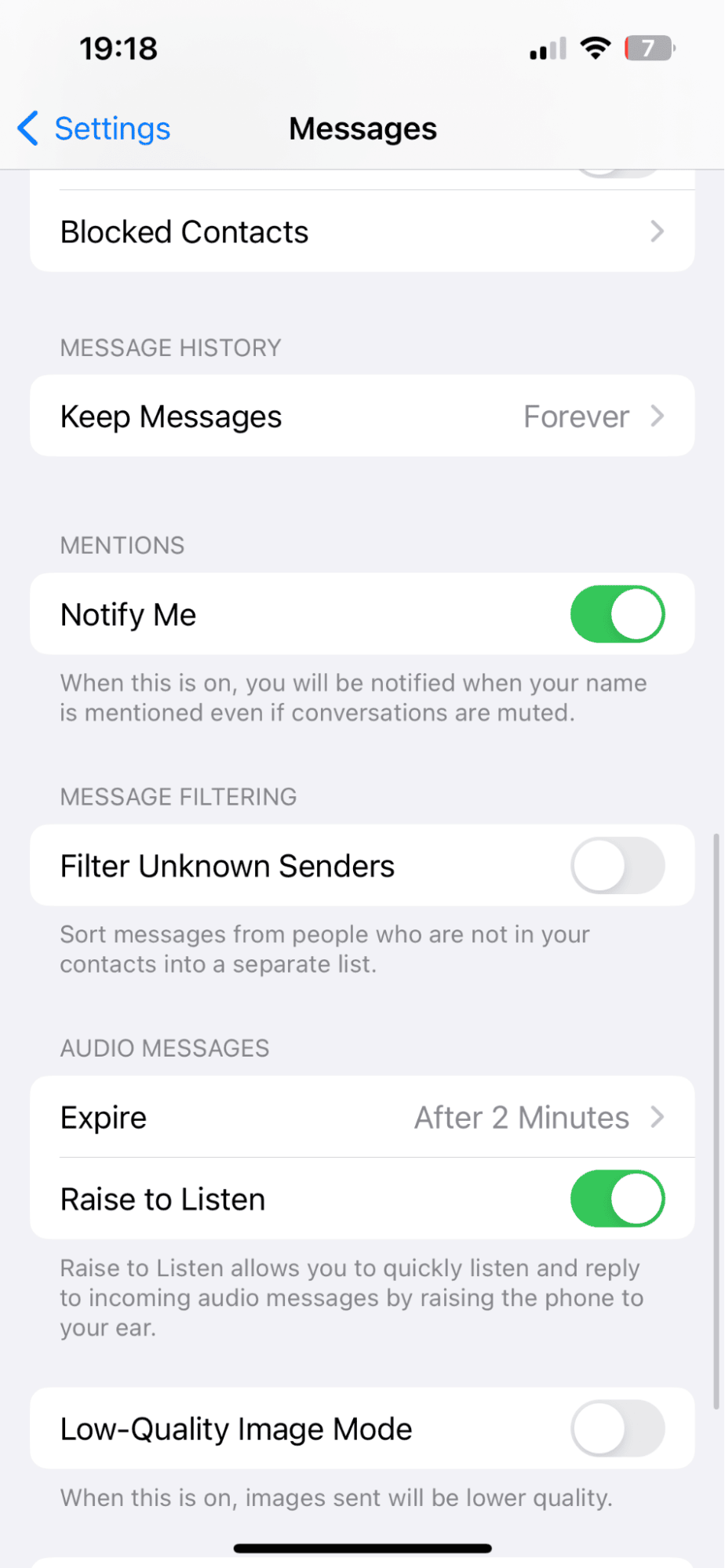 Messages settings on iPhone