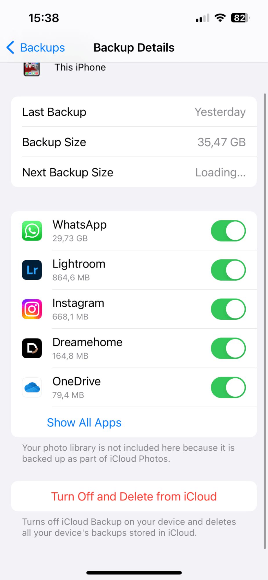Backup Details on iPhone