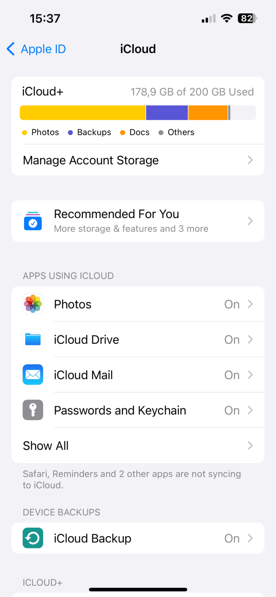iCloud storage on iPhone