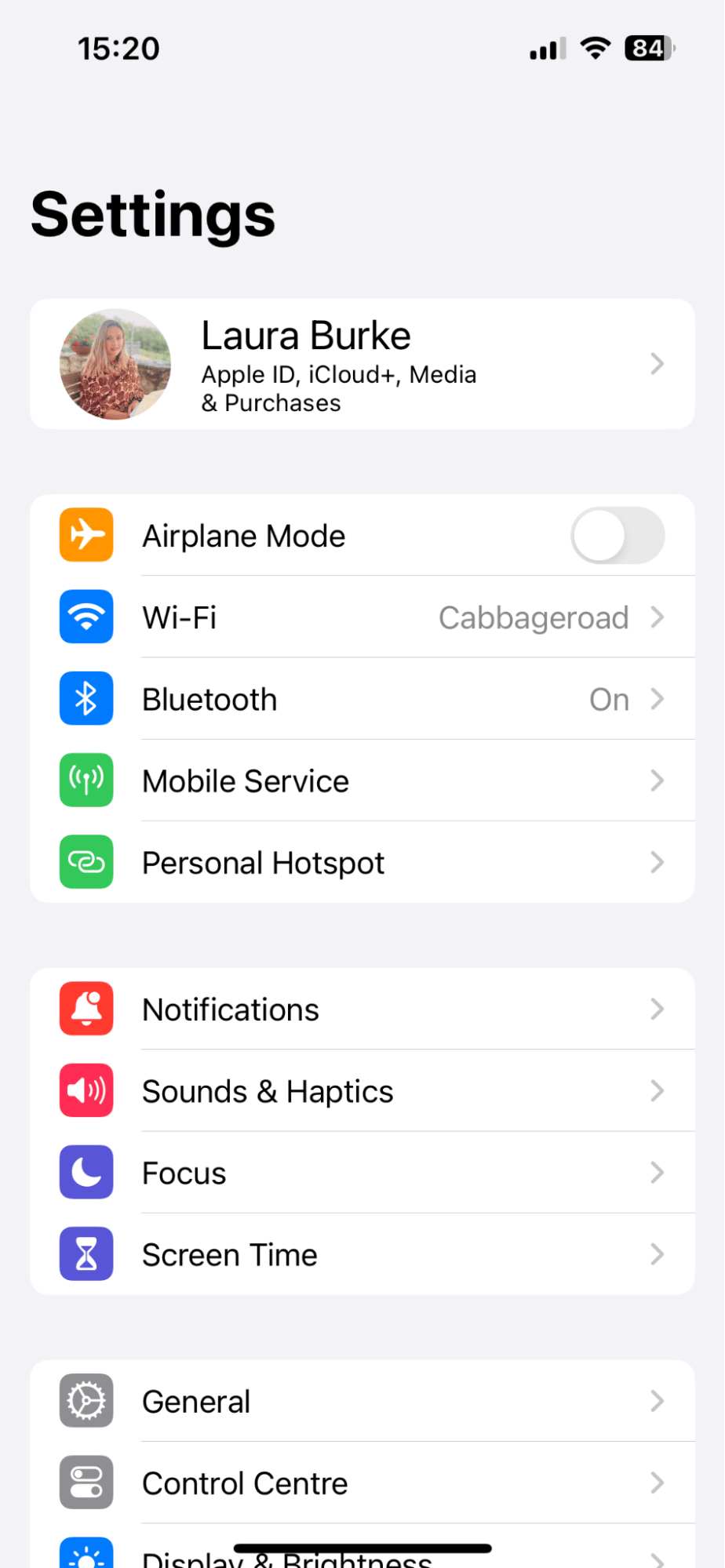 Settings on iPhone