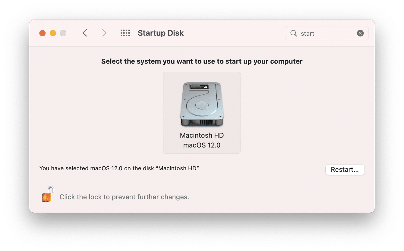 Reselecting the startup disk