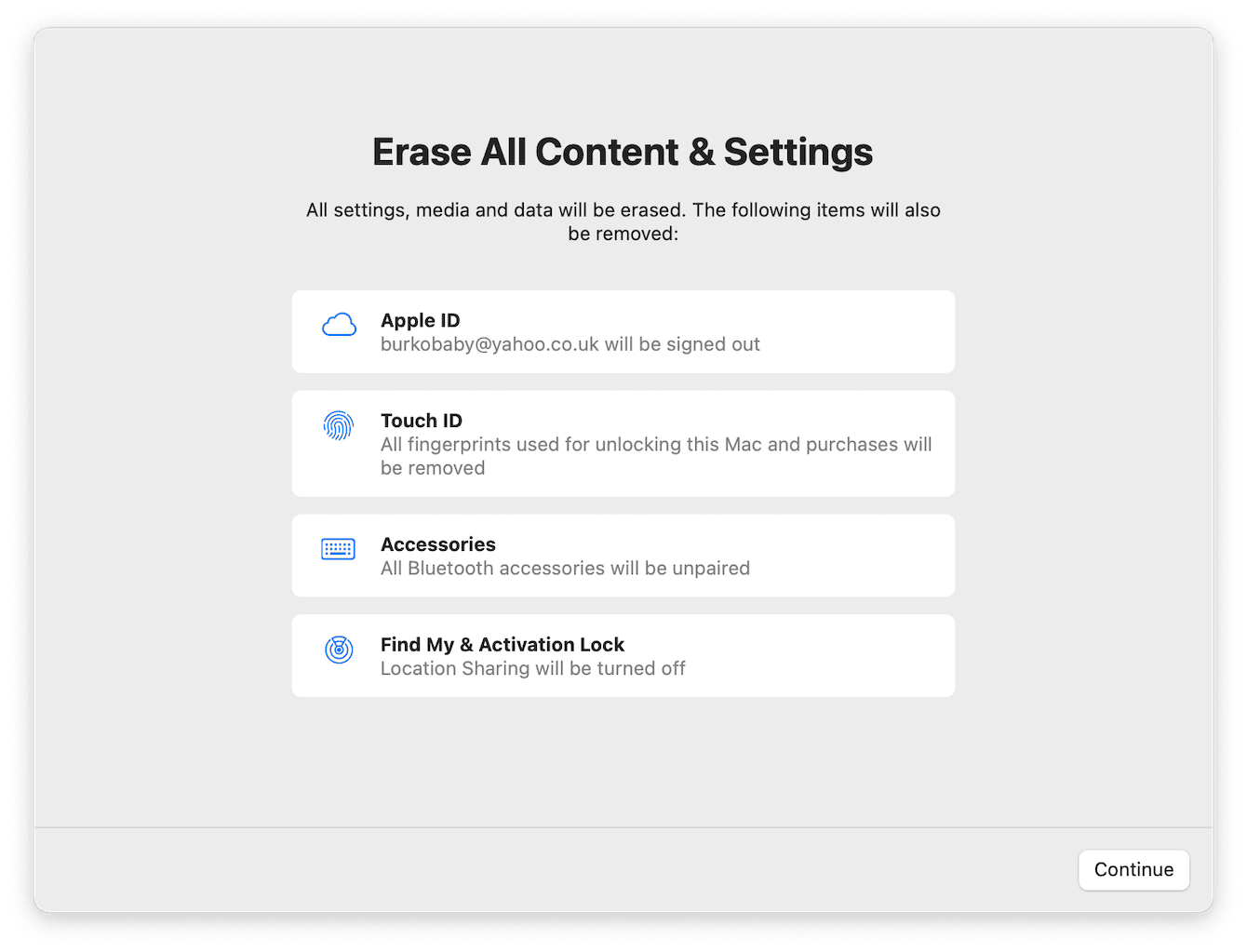 Erase all content and settings