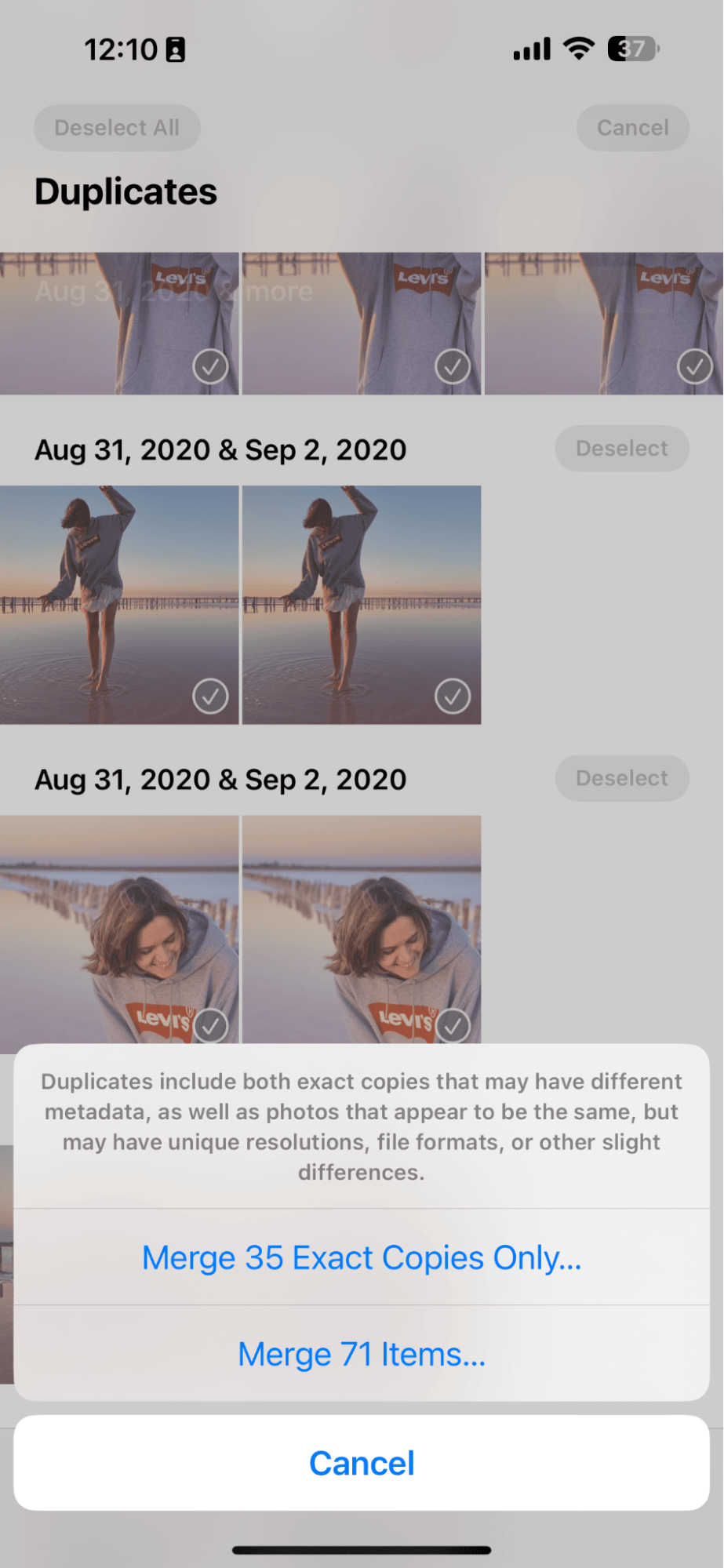Merging duplicate photos on iPhone