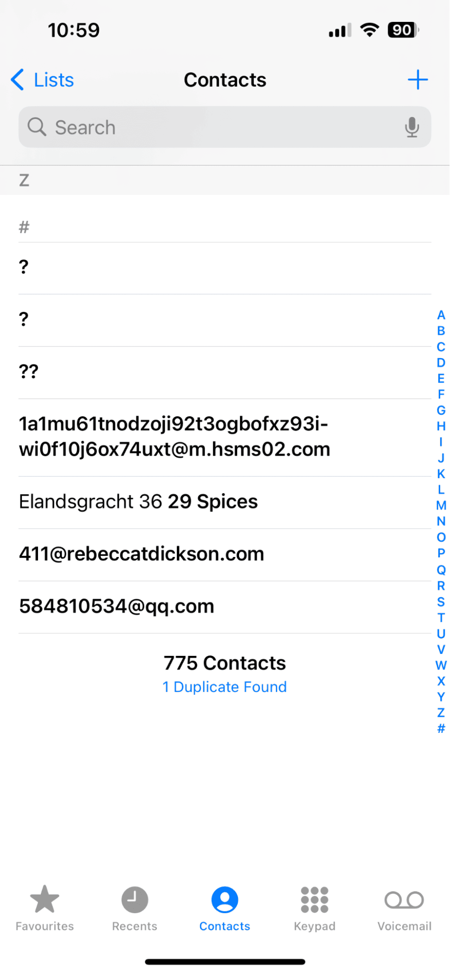 Contacts folder on iPhone