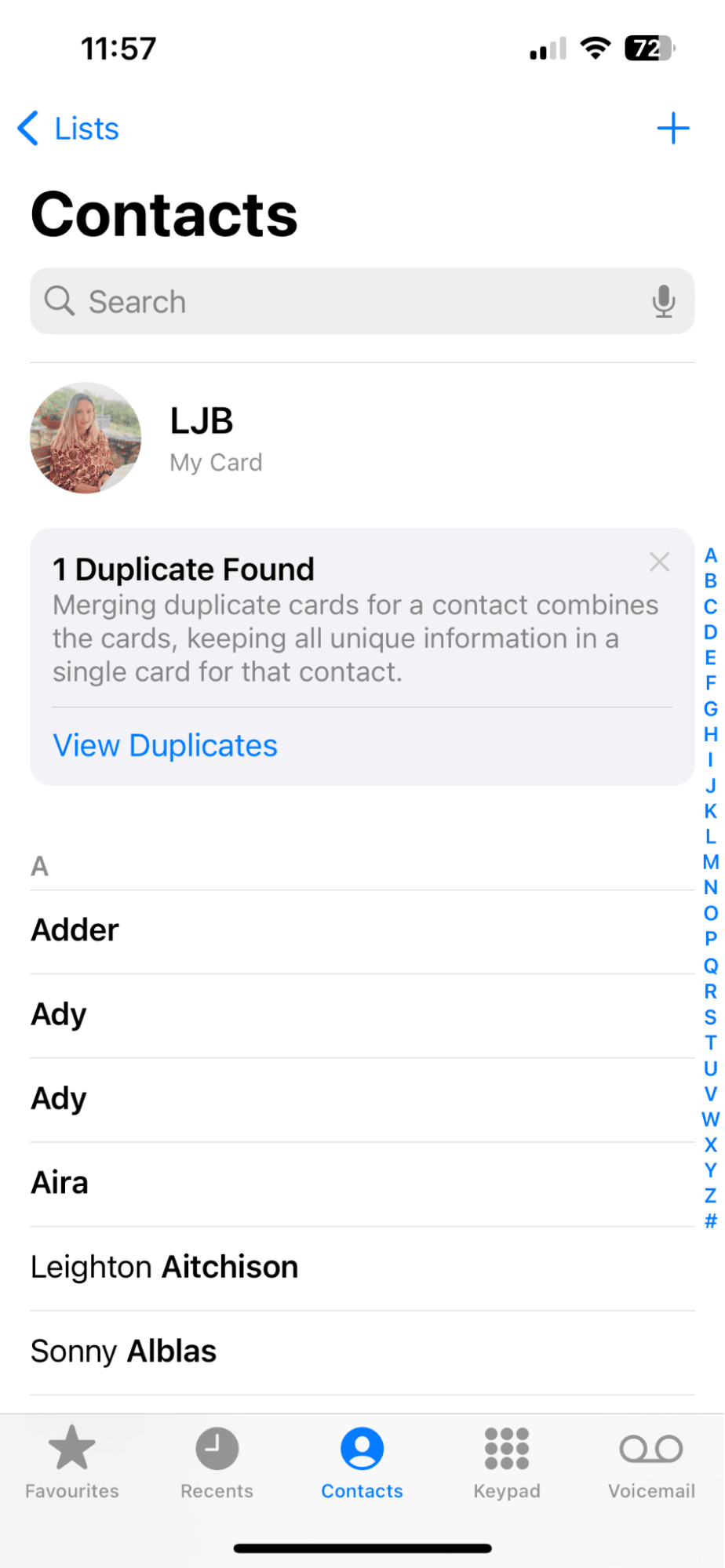 Phone application – Contacts tab