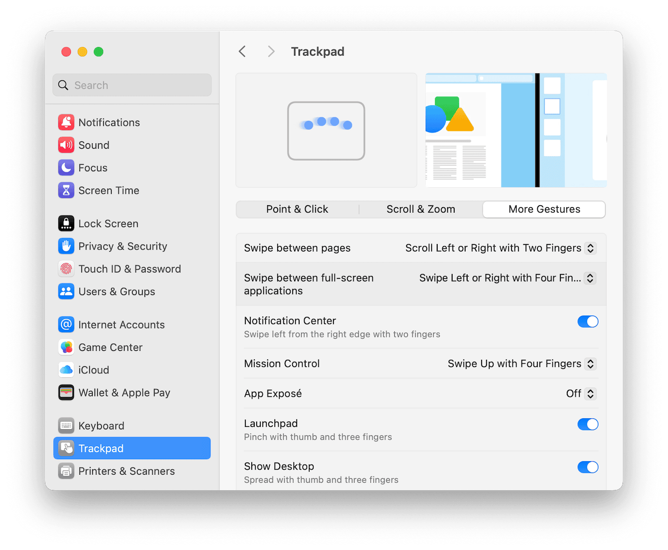 Customizing your trackpad gestures