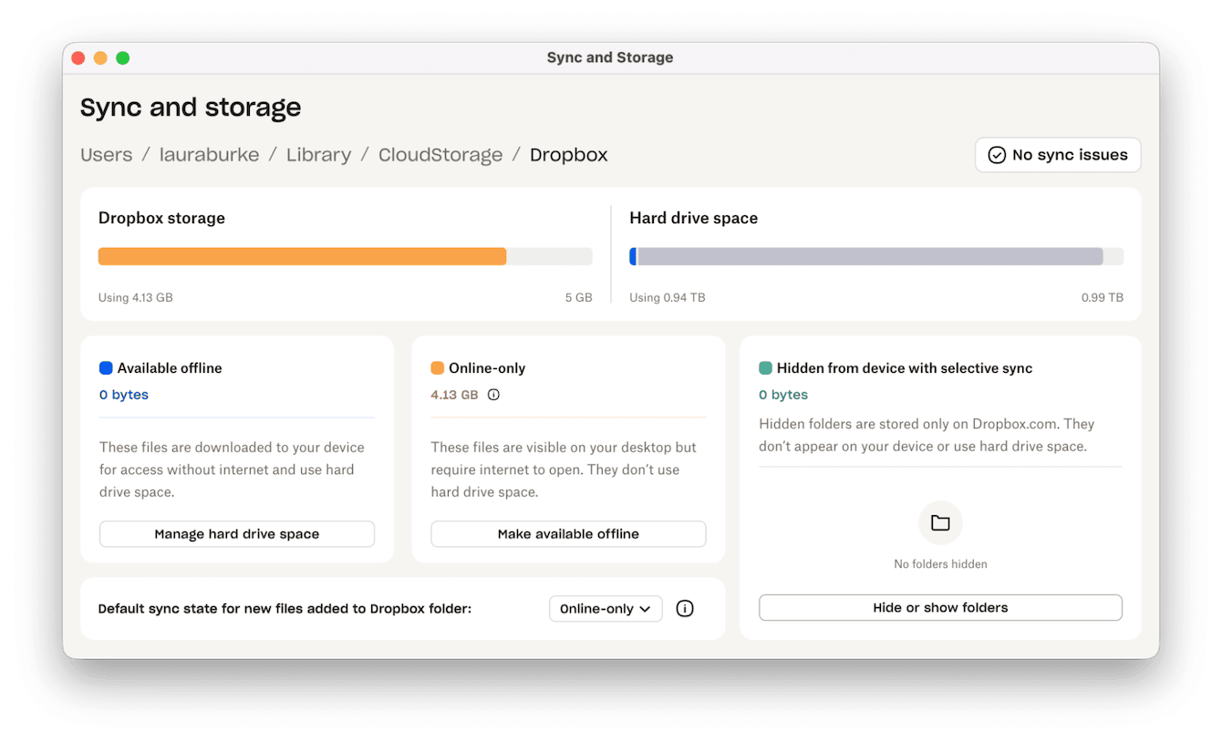 Press Preferences > Sync & Storage