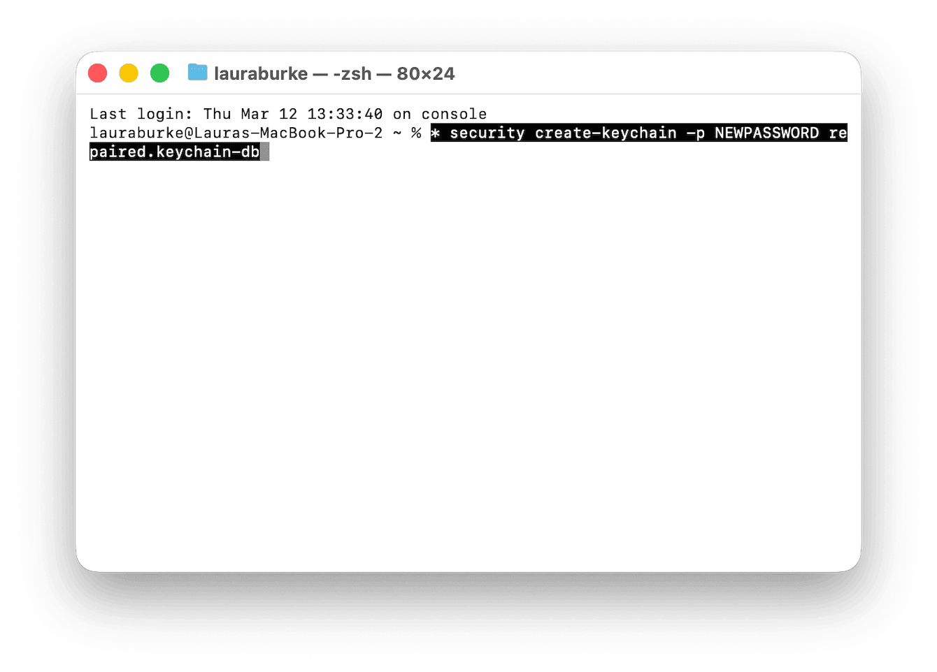 Create a new keychain via Terminal