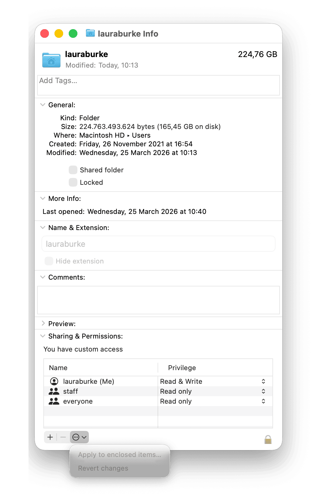 How to reset permissions on Home folder