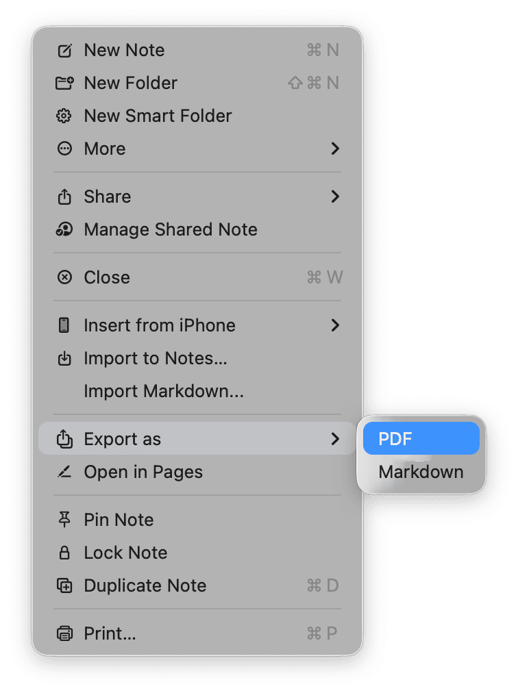 How to export a note as PDF