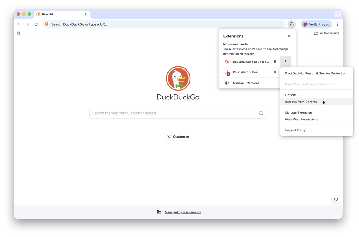 How to remove the DuckDuckGo extension in Chrome