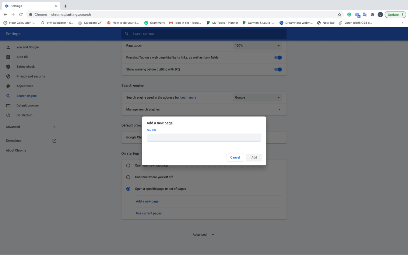 How to set a startup page in Chrome