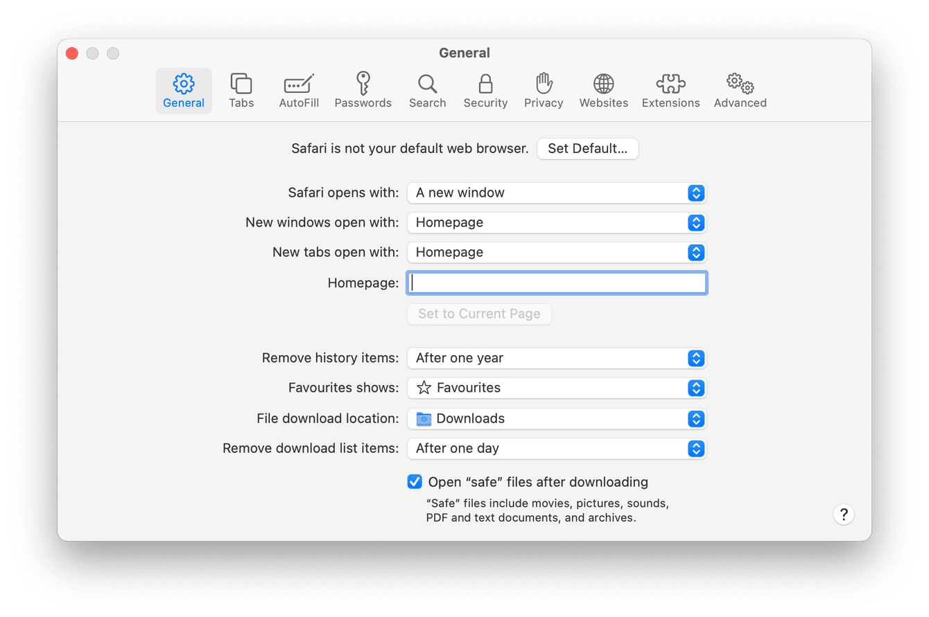 How to set Safari homepage