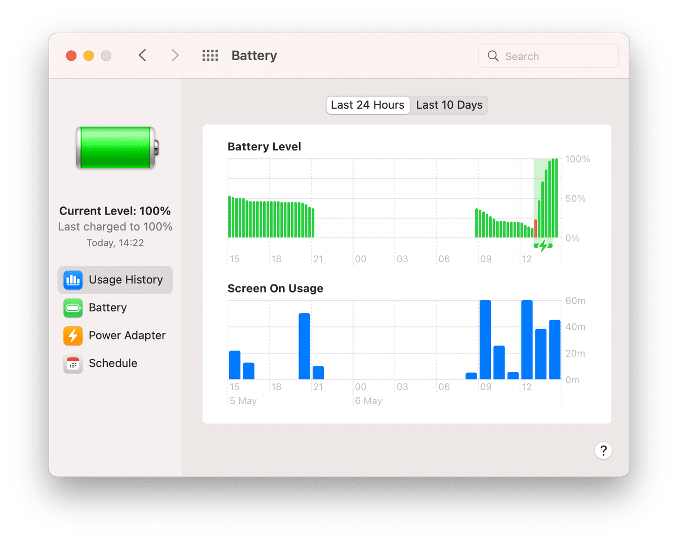 Battery usage history