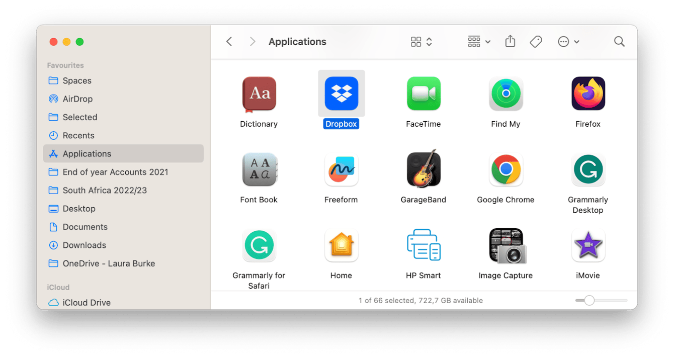 Applications folder on Mac